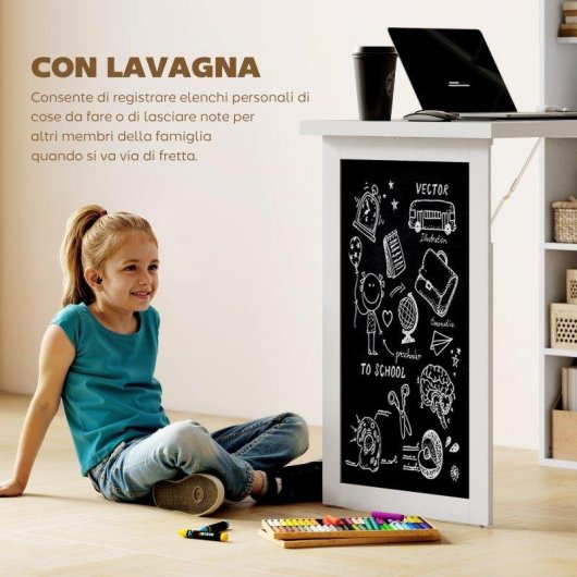 Scrivania Pc Pieghevole Aosom con Libreria 9 Ripiani Legno Metallo