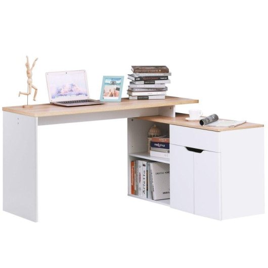 Scrivania Angolare Aosom con Libreria 140x117x76 cm Legno Bianco