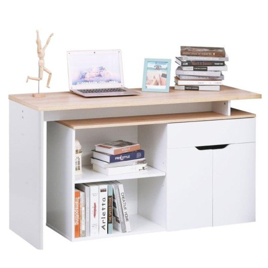 Scrivania Angolare Aosom con Libreria 140x117x76 cm Legno Bianco