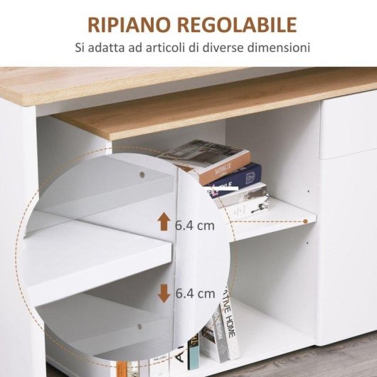 Scrivania Angolare Aosom con Libreria 140x117x76 cm Legno Bianco