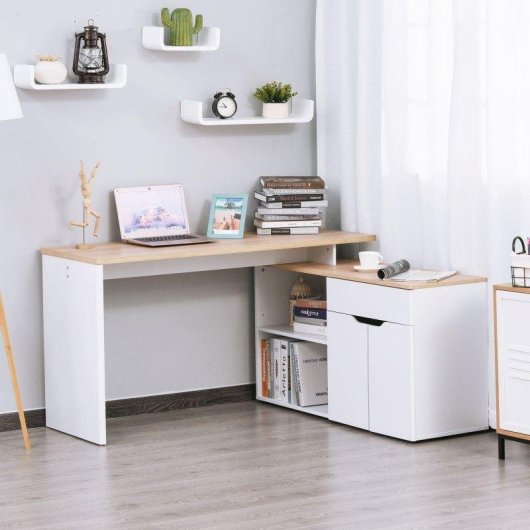 Scrivania Angolare Aosom con Libreria 140x117x76 cm Legno Bianco