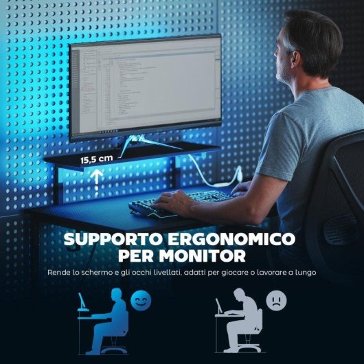 Scrivania Gaming Angolare Aosom LED