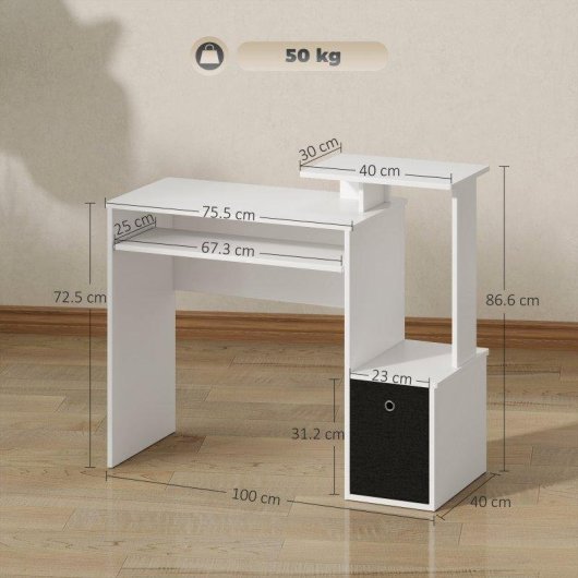 Scrivania Aosom Moderna Tastiera Mensola Cassetto Tessuto 100x40x86,6cm