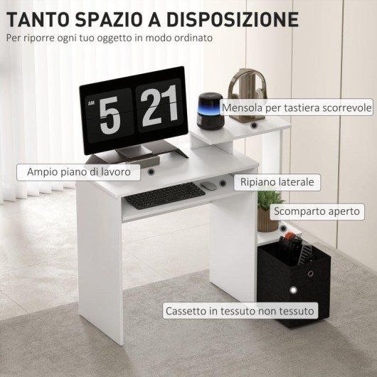 Scrivania Aosom Moderna Tastiera Mensola Cassetto Tessuto 100x40x86,6cm