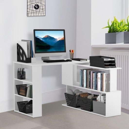 Scrivania ad Angolo Aosom 5 Ripiani 120 x 100 x 74,5 cm Bianco