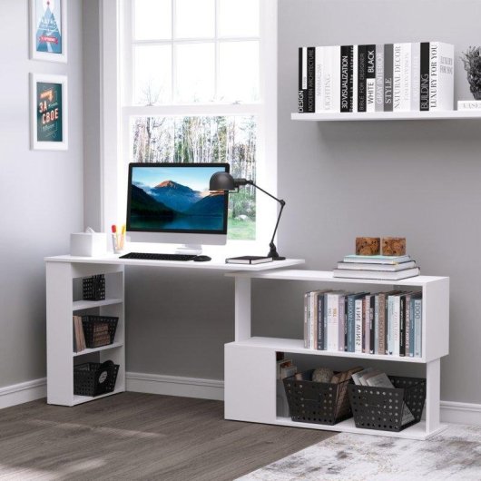 Scrivania ad Angolo Aosom 5 Ripiani 120 x 100 x 74,5 cm Bianco