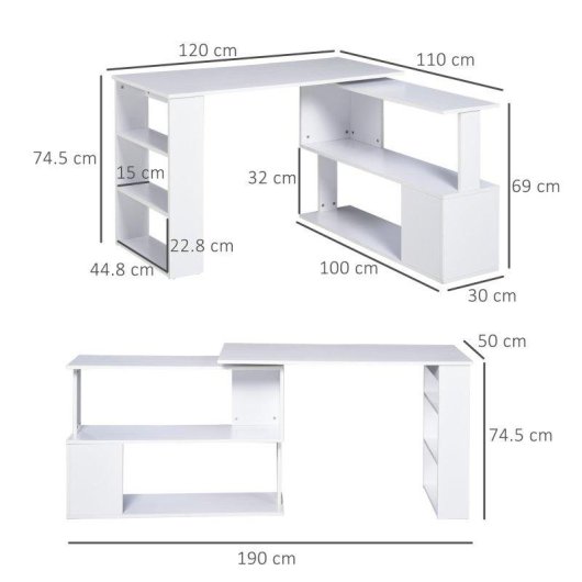 Scrivania ad Angolo Aosom 5 Ripiani 120 x 100 x 74,5 cm Bianco