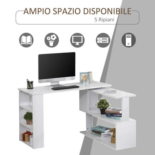 Scrivania ad Angolo Aosom 5 Ripiani 120 x 100 x 74,5 cm Bianco