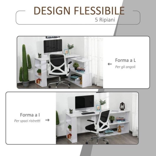 Scrivania ad Angolo Aosom 5 Ripiani 120 x 100 x 74,5 cm Bianco
