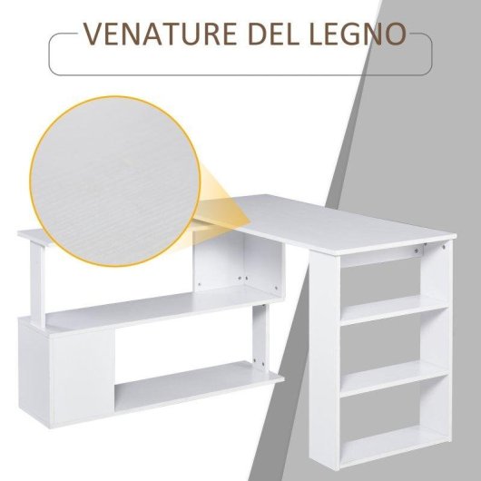 Scrivania ad Angolo Aosom 5 Ripiani 120 x 100 x 74,5 cm Bianco