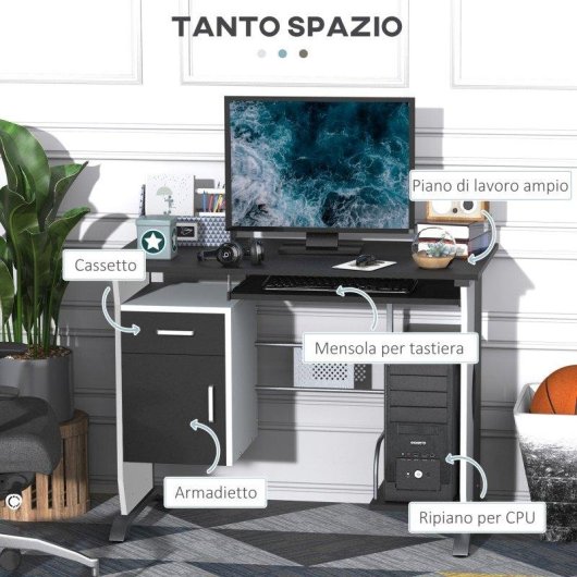 Scrivania Per Computer Aosom Con Ripiano E Armadietto