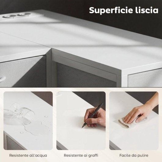 Scrivania angolare Aosom con 6 cassetti e prese integrate bianca