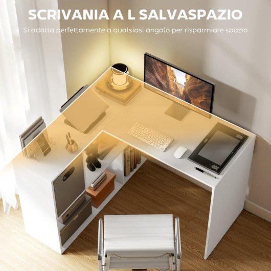 Scrivania Angolare Moderna Aosom 110x100x75 cm Bianco
