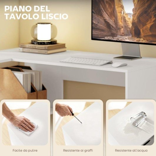 Scrivania Angolare Moderna Aosom 110x100x75 cm Bianco