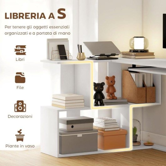 Scrivania Angolare Moderna Aosom con Ripiano Scorrevole Tastiera e Scaffale 4 Ripiani