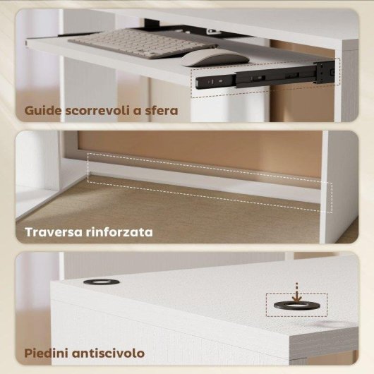 Scrivania Angolare Moderna Aosom con Ripiano Scorrevole Tastiera e Scaffale 4 Ripiani