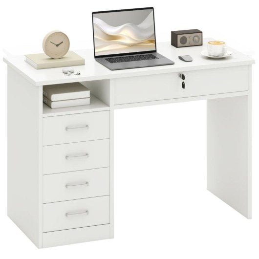 Scrivania Aosom 110x50x76cm Bianco con 2 cassetti
