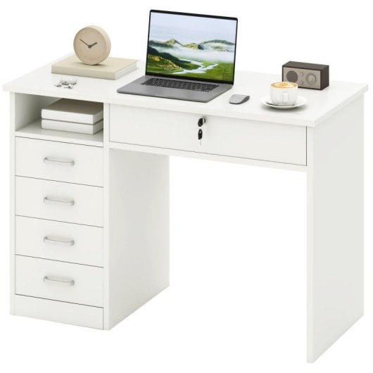 Scrivania Aosom 110x50x76cm Bianco con 2 cassetti