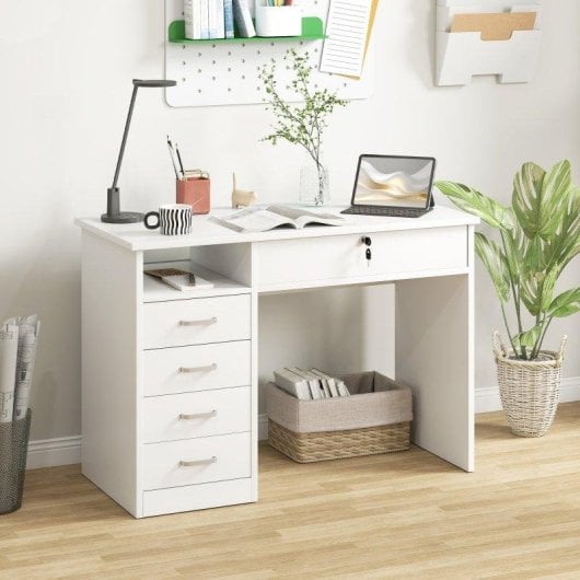 Scrivania Aosom 110x50x76cm Bianco con 2 cassetti