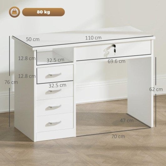 Scrivania Aosom 110x50x76cm Bianco con 2 cassetti