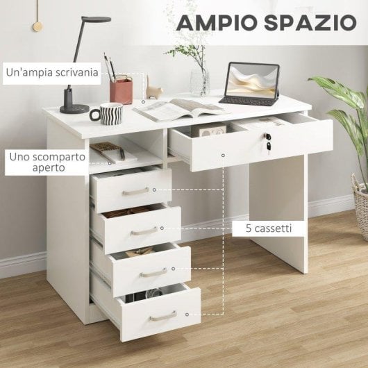 Scrivania Aosom 110x50x76cm Bianco con 2 cassetti