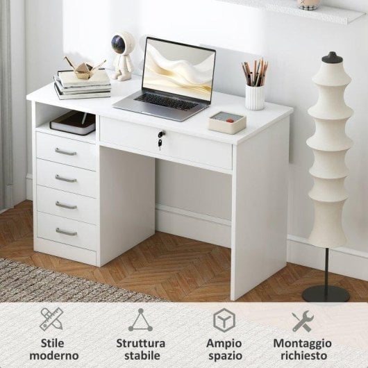 Scrivania Aosom 110x50x76cm Bianco con 2 cassetti