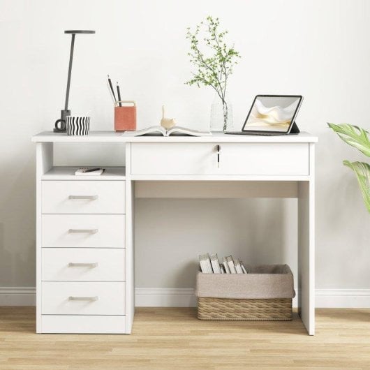 Scrivania Aosom 110x50x76cm Bianco con 2 cassetti