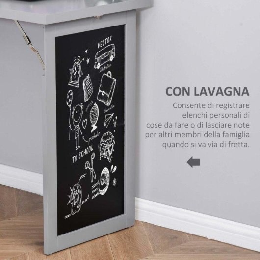 Scrivania PC Pieghvole Aosom con Libreria 9 Ripiani Grigio