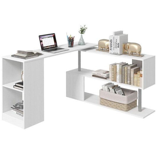 Scrivania Angolare Aosom con Libreria Bianco 140x120x78 cm