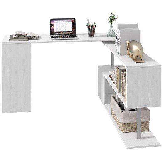 Scrivania Angolare Aosom con Libreria Bianco 140x120x78 cm