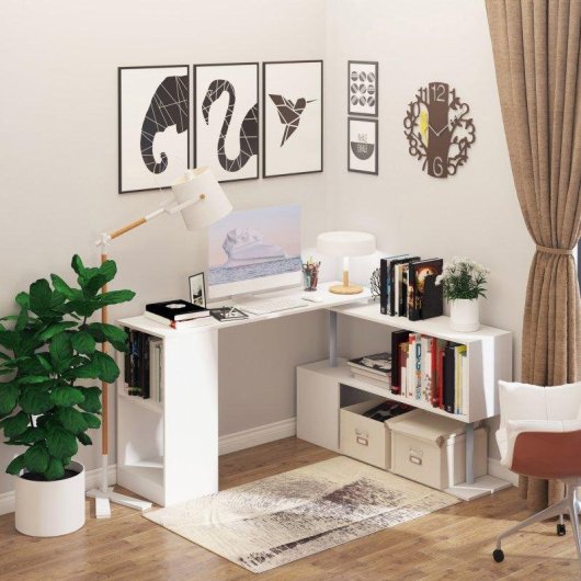 Scrivania Angolare Aosom con Libreria Bianco 140x120x78 cm