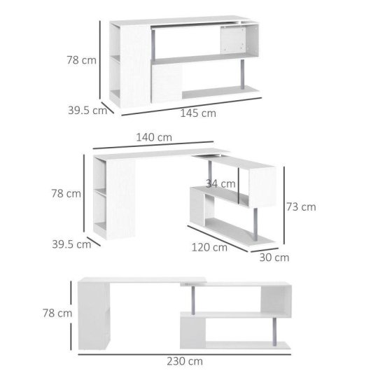Scrivania Angolare Aosom con Libreria Bianco 140x120x78 cm