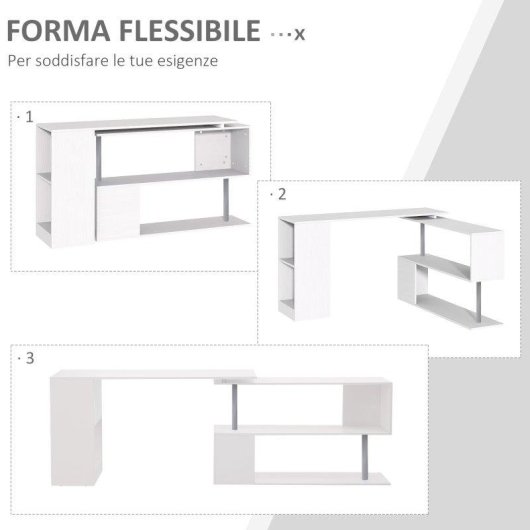 Scrivania Angolare Aosom con Libreria Bianco 140x120x78 cm