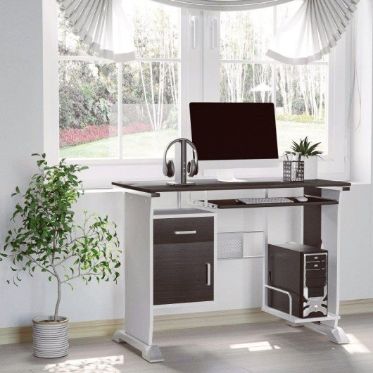 Scrivania per PC Aosom con cassetto e supporto CPU color Noce