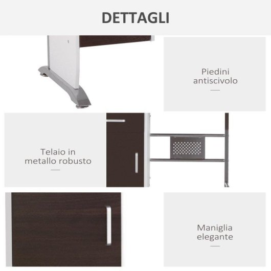 Scrivania per PC Aosom con cassetto e supporto CPU color Noce