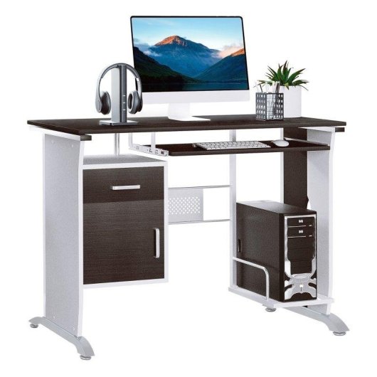 Scrivania per PC Aosom con cassetto e supporto CPU color Noce