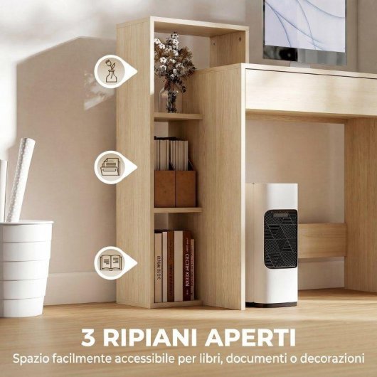 Scrivania PC Moderna Aosom 3 Ripiani Legno 100x40x90 cm