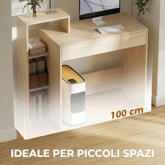 Scrivania PC Moderna Aosom 3 Ripiani Legno 100x40x90 cm