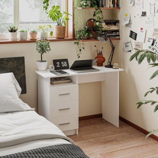 Scrivania Moderna in Legno Aosom con 3 Cassetti e Ripiano Aperto 100x40x75 cm Bianco e Marrone