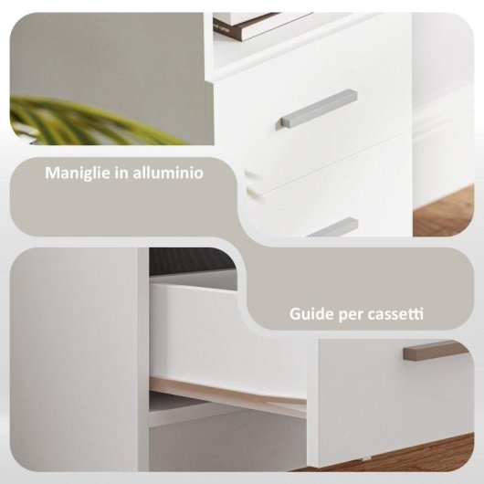 Scrivania Moderna in Legno Aosom con 3 Cassetti e Ripiano Aperto 100x40x75 cm Bianco e Marrone