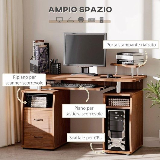 Scrivania per Computer Aosom 120x55x85 Marrone