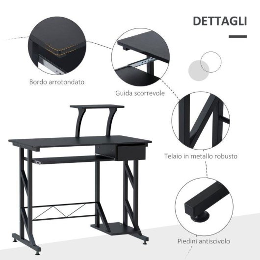 Scrivania Aosom compatta in acciaio e legno con cassetto e tastiera estraibile