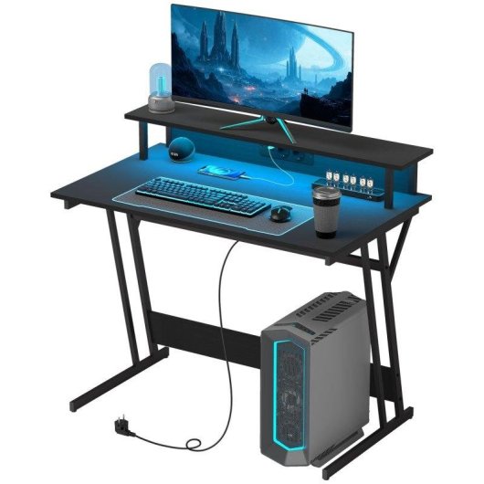 Scrivania Gaming Aosom con LED RGB e supporto monitor 100x60x88,5 cm