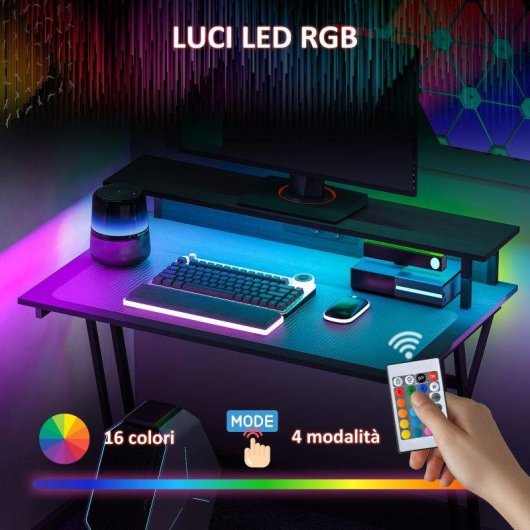 Scrivania Gaming Aosom con LED RGB e supporto monitor 100x60x88,5 cm