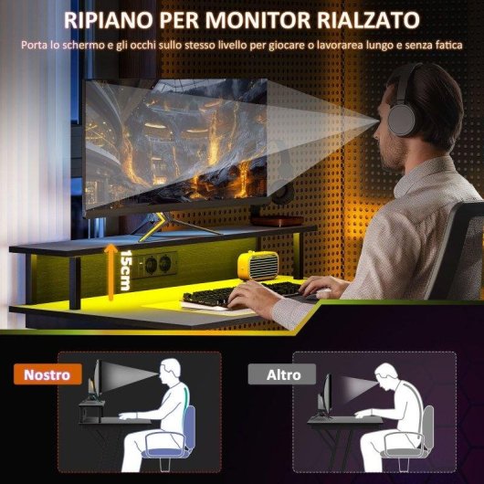 Scrivania Gaming Aosom con LED RGB e supporto monitor 100x60x88,5 cm