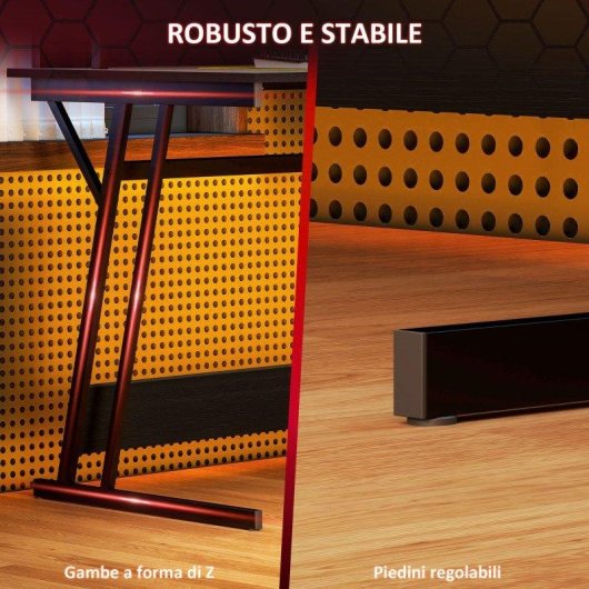 Scrivania Gaming Aosom con LED RGB e supporto monitor 100x60x88,5 cm