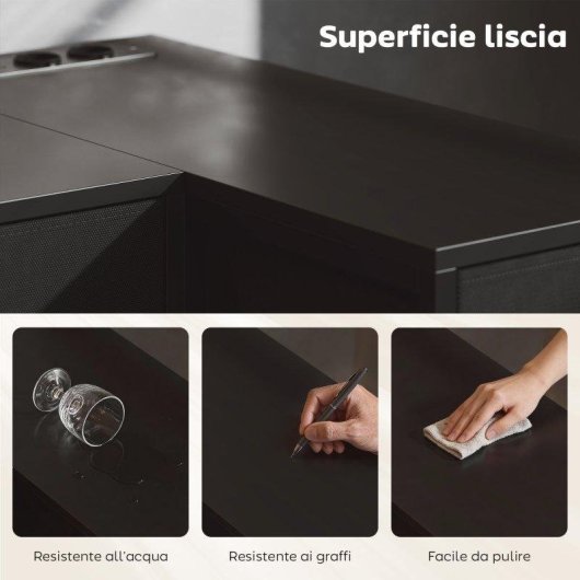 Scrivania Angolare Aosom A 6 Cassetti Gancio Laterale Prese Integrate