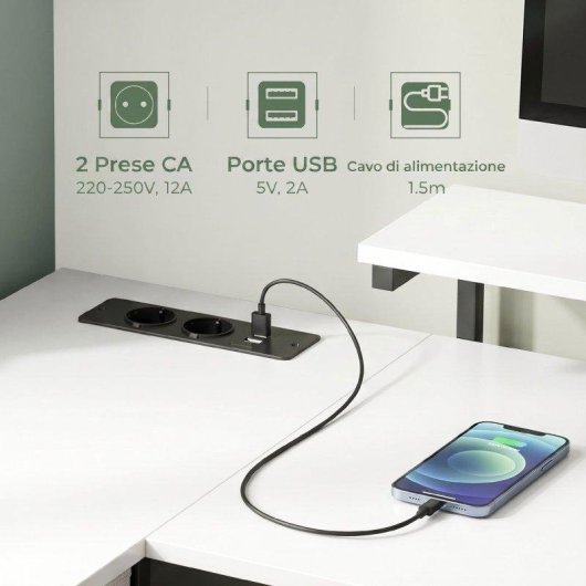 Scrivania angolare Aosom L 155 cm reversibile con 4 cassetti e prese USB