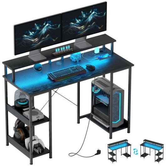 Scrivania Aosom reversibile con prese elettriche, luci LED RGB e supporto monitor