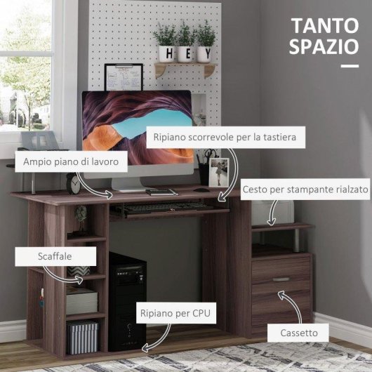 Scrivania Per PC Legno Moderna Aosom Con Cassetto E Ripiano